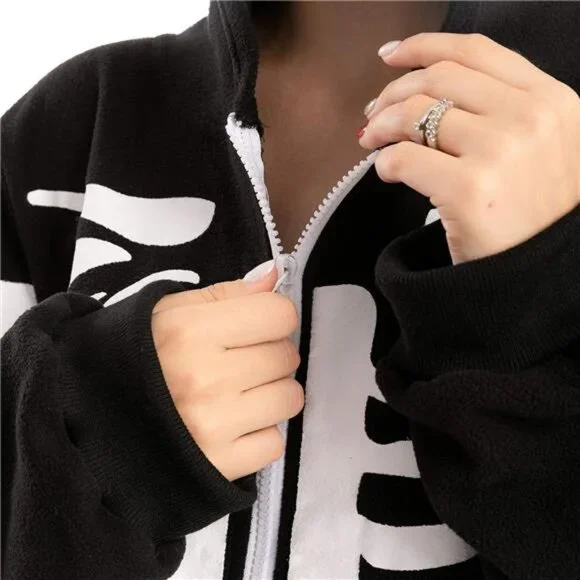 COPY - Adult Skeleton Pajamas with a plush hoodie, perfect for Halloween-themed